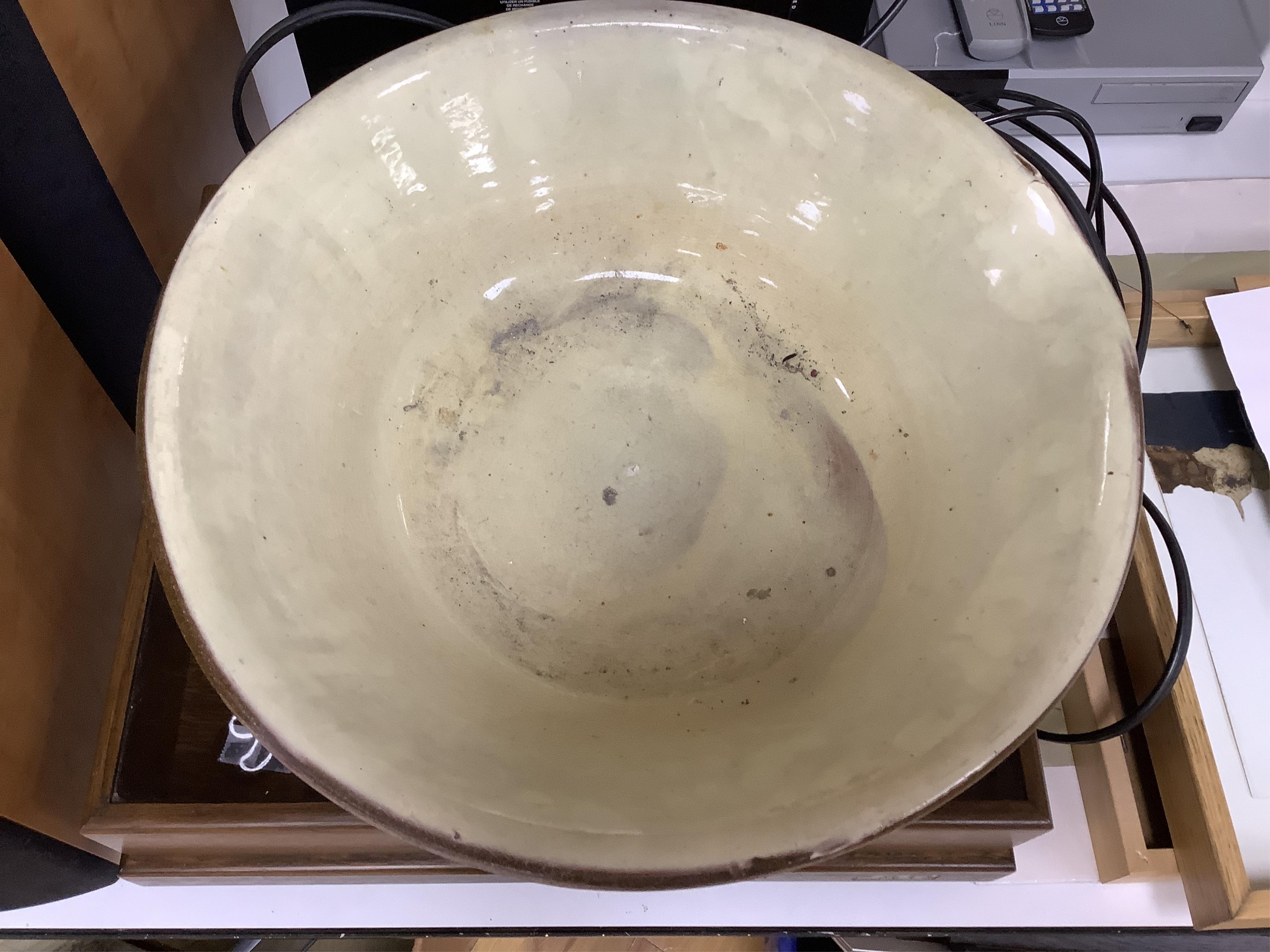 A glazed pottery dairy bowl and Maypole Dairy Co. Ltd. cream advertising cream pail, 21cm high (2)